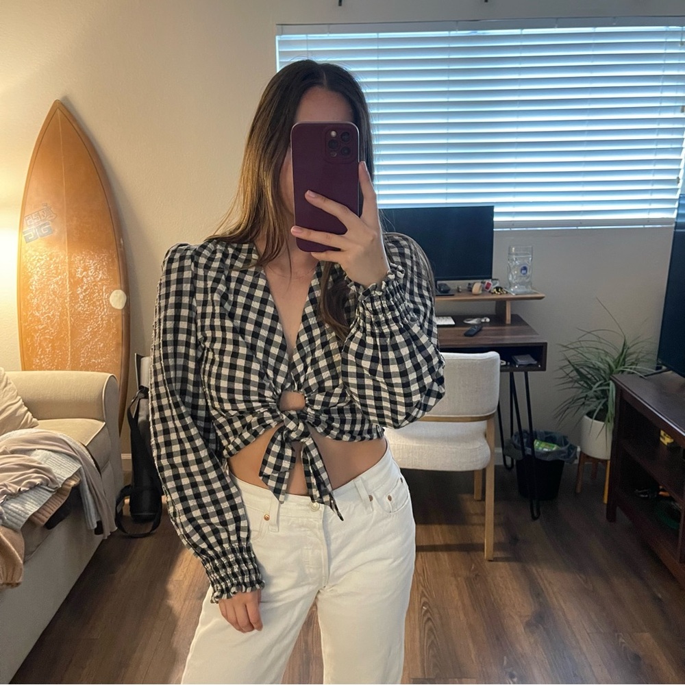 Black and White Checkered Women's Top - Zara